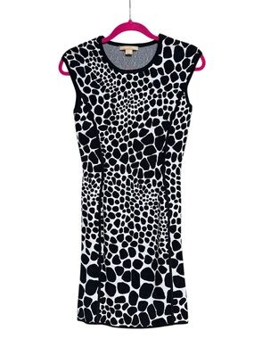 Michael Kors Black and White Animal Print Knit Sheath Dress Size S